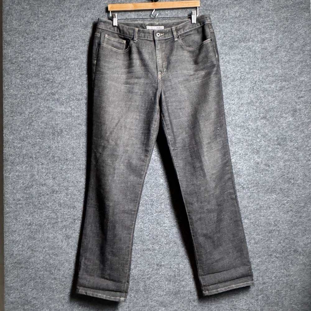 Chico's Platinum Jeans 2 US12 Gray Straight Leg High Rise Whisker Stretch 36x31